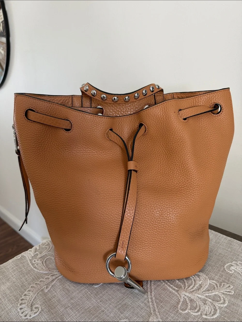 Rebecca Minkoff Blythe Pebbled Leather Drawstring Backpack/Accent Top Handle